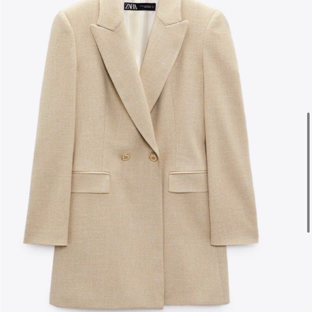 Zara Beige Double-Breasted Blazer Coat